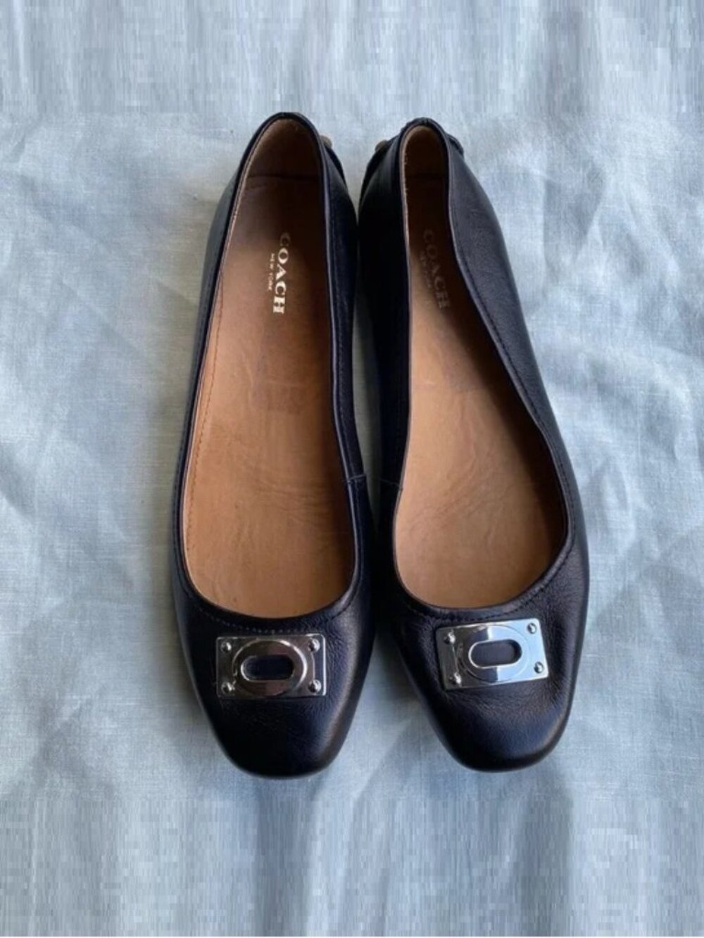 Coach black Vernon pebbled leather square toe flats - Picture 2 of 8